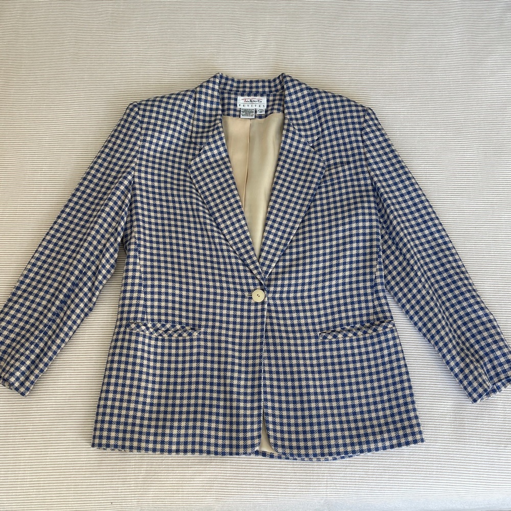 Vintage Talbots Blue and Cream Gingham Blazer
